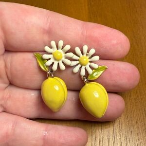 Yellow Lemon and White Daisy Earrings